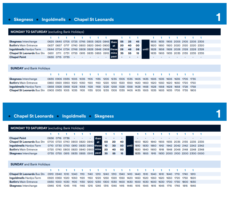 Ingoldmells Bus Timetable